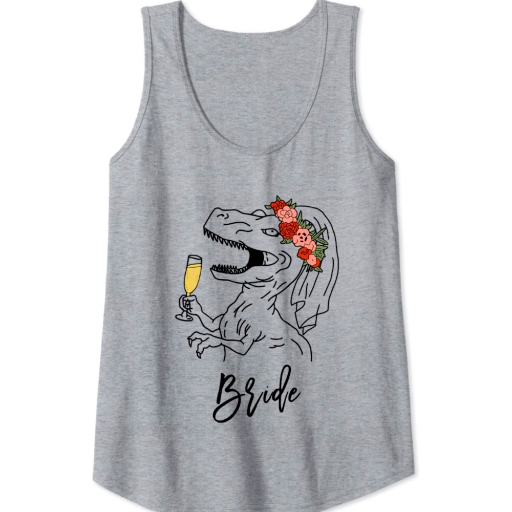 Dinosaur Drinking Champagne Bride Tank top - Ladies M Heather Grey